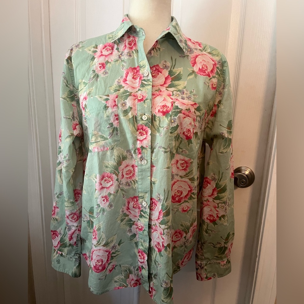 Lauren Floral Cotton Blouse. L - Picture 7 of 8